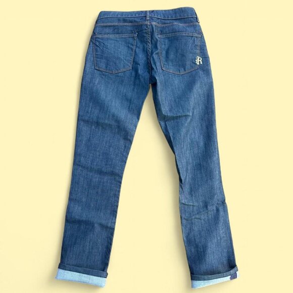Rich & Rich Selvedge blue denim straight leg jeans with leopard print lining - Picture 5 of 8